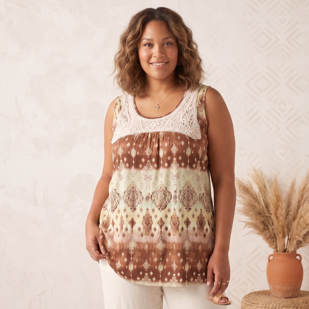 Avenue Y2K Boho Crochet Lace Tank Top Whimsigoth Earthy Ikat Fairy 22 24 2X